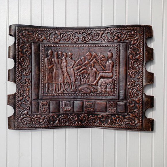 Angel Pazmino Tooled Leather Chair Seat Replacement Part Episodio Historico Vtg - Picture 9 of 16